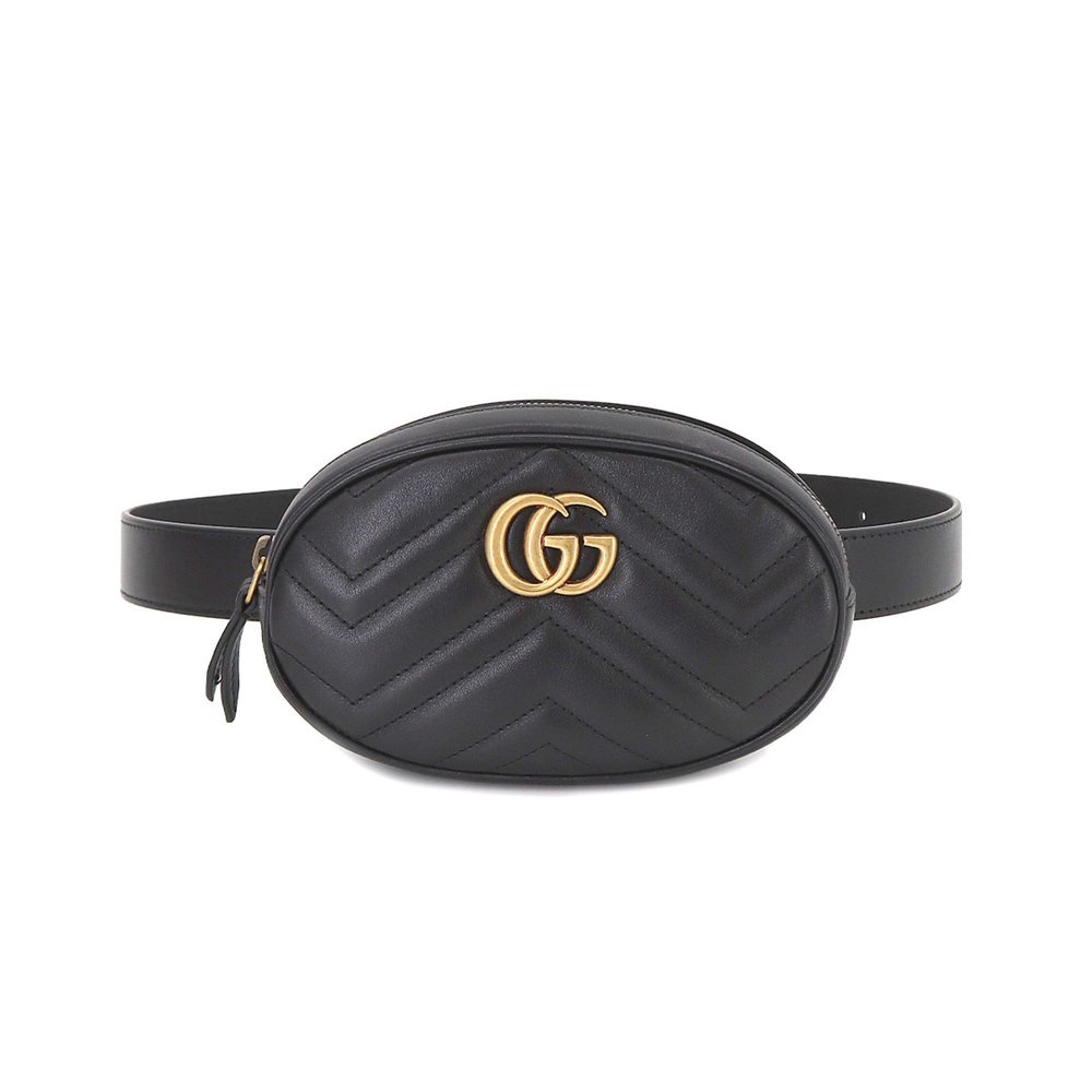 Gucci GUCCI GG Marmont Belt Bag Waist Pouch Leather Black 476434